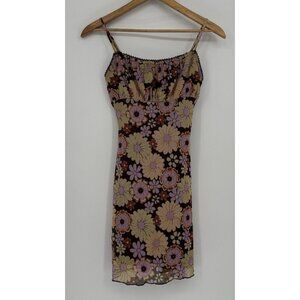 Princess Polly Teenage Fever Floral Mini Dress Brown‎ Mesh Rushed Bust Women's 4